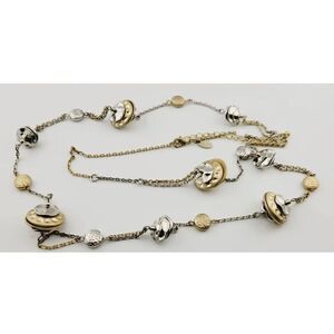 Lia Sophia Silver Gold Tone Chain Necklace Floating Textured Discs